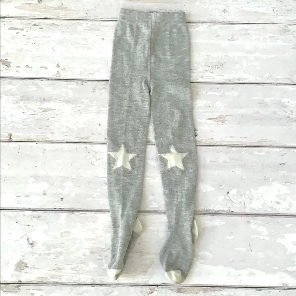 Gymboree Gray Knit Tights Size 12-24m White Star Knees Baby Toddler 12m 18m 24m